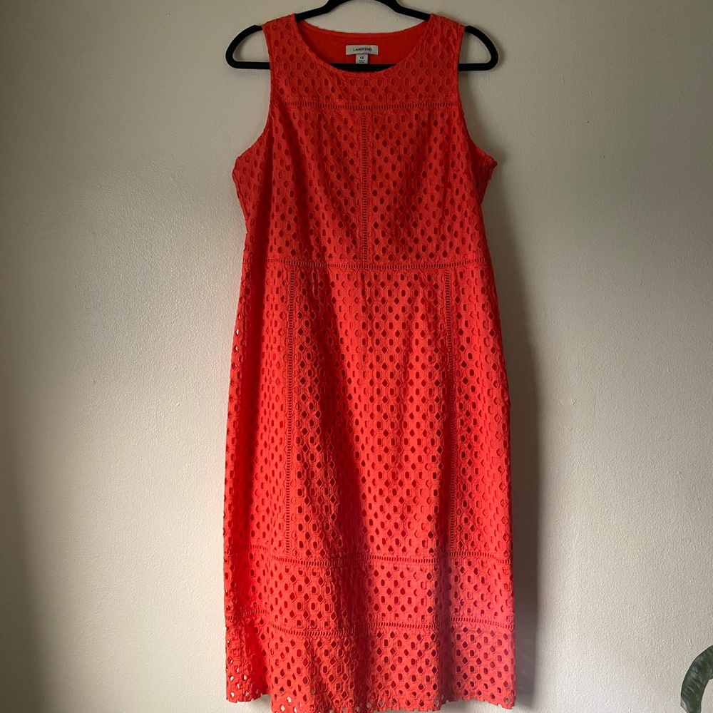 Lands End • Coral Lace Midi Dress